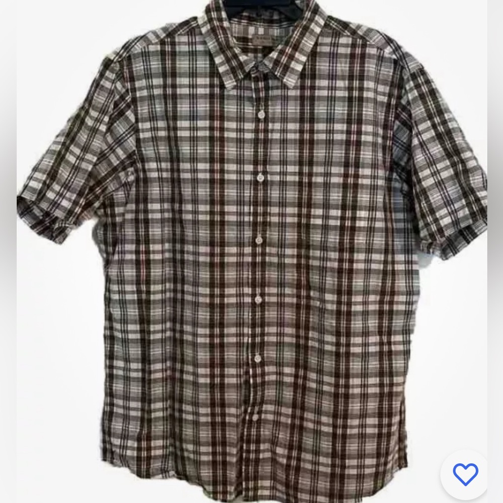 Sonoma Men’s Short Sleeve Button Tan Red White Plaid Button Down Sz XL